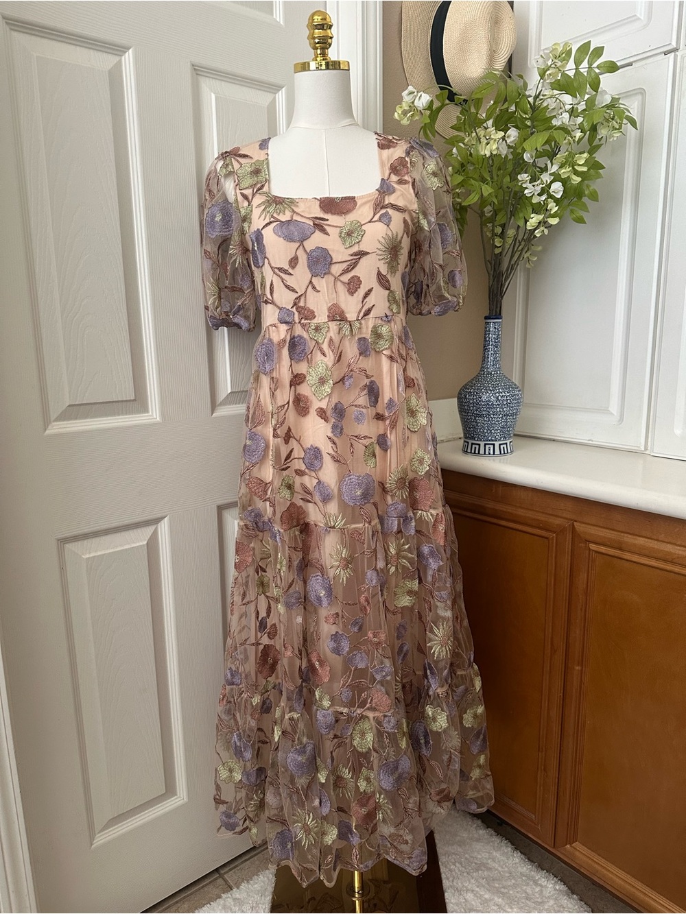saltwater LUXE - Blush Floral Embroidered Indra Maxi Dress